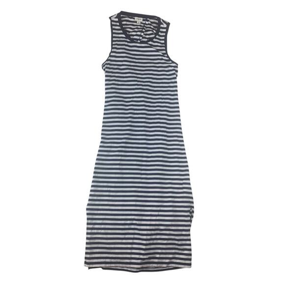 J. Crew women's small navy blue white stripe midi dress open tie back casual pre - Picture 1 of 7